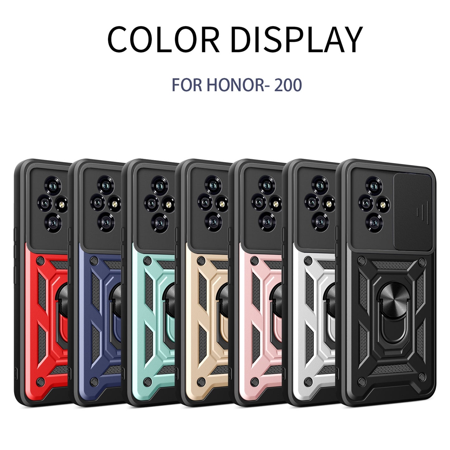 Honor 200 Sliding Camera Cover Magnetic Ring Stand Shockproof TPU + PC Protective Phone Case