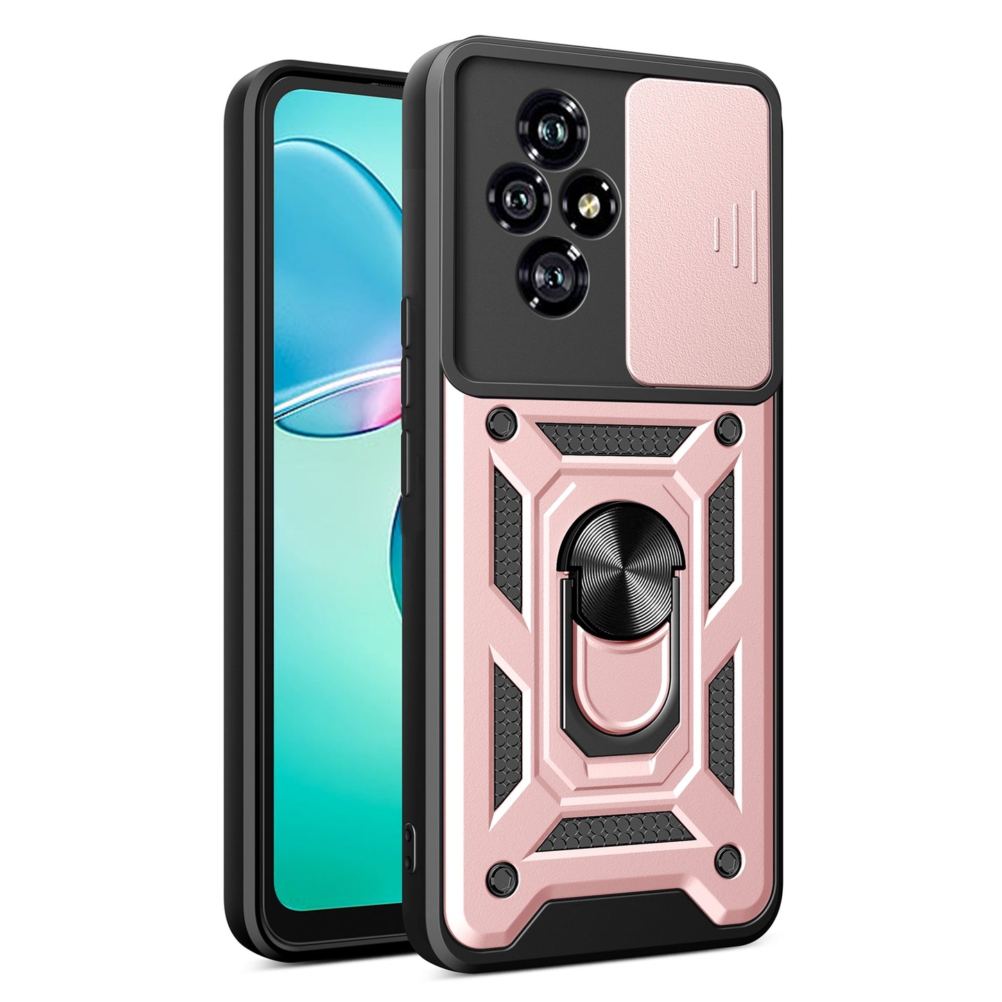 Honor 200 Sliding Camera Cover Magnetic Ring Stand Shockproof TPU + PC Protective Phone Case
