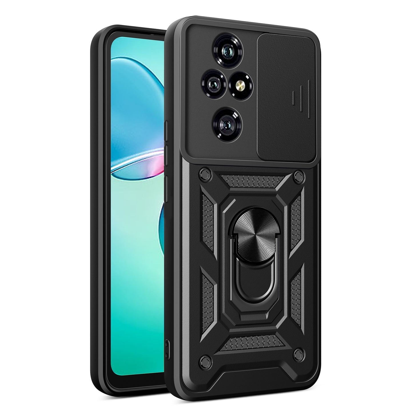 Honor 200 Pro Sliding Camera Cover Magnetic Ring Stand Shockproof TPU + PC Protective Phone Case
