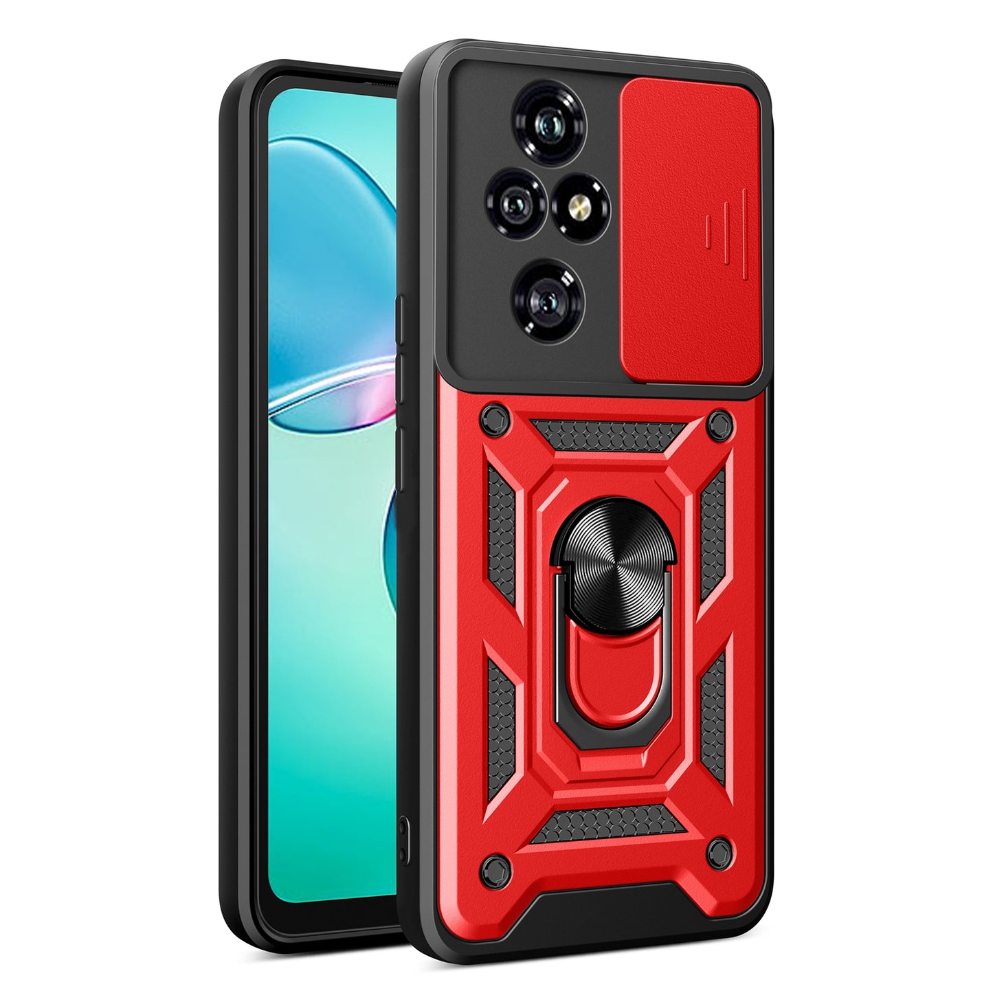 Honor 200 Pro Sliding Camera Cover Magnetic Ring Stand Shockproof TPU + PC Protective Phone Case