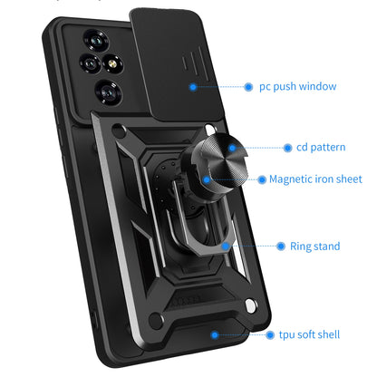 Honor 200 Pro Sliding Camera Cover Magnetic Ring Stand Shockproof TPU + PC Protective Phone Case