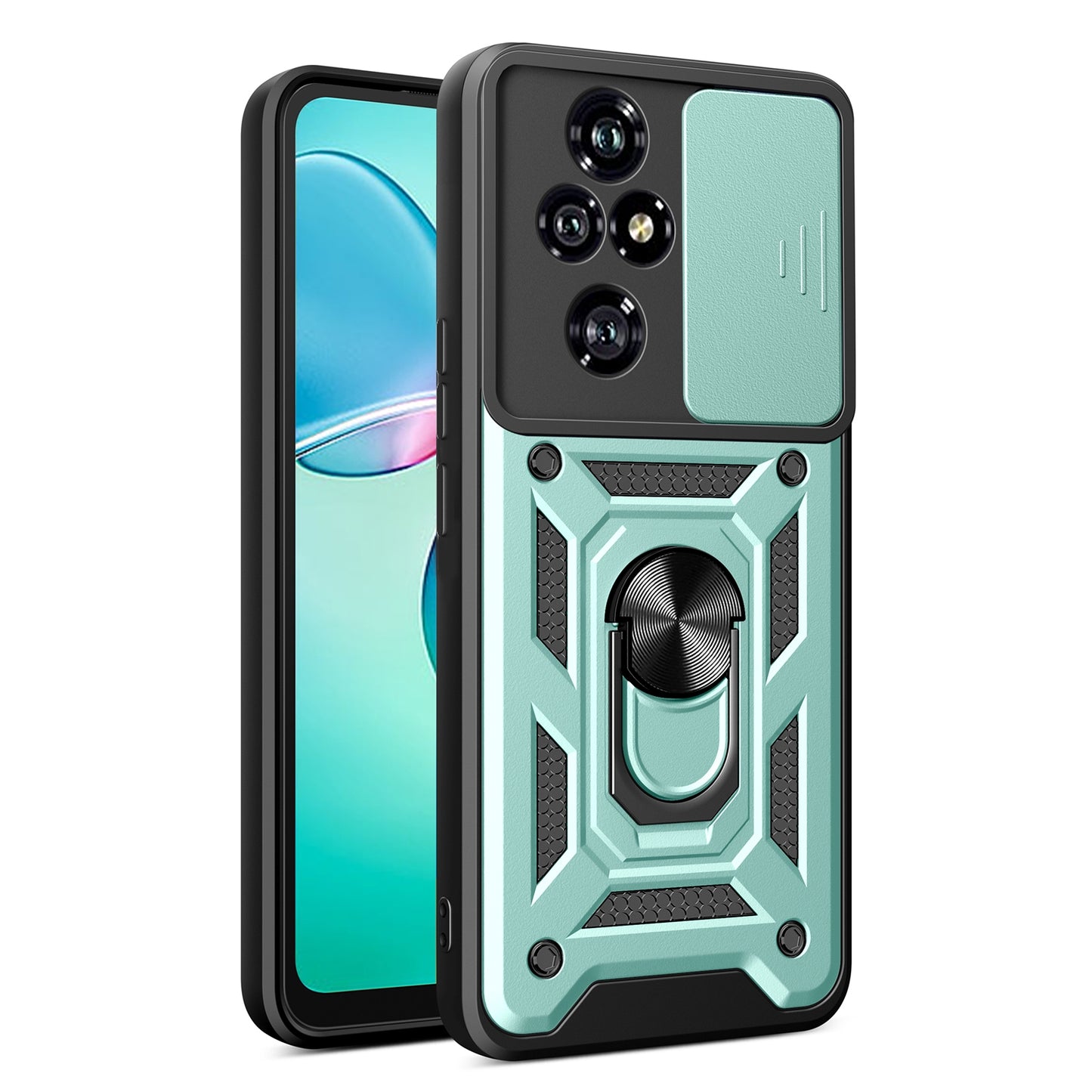 Honor 200 Pro Sliding Camera Cover Magnetic Ring Stand Shockproof TPU + PC Protective Phone Case