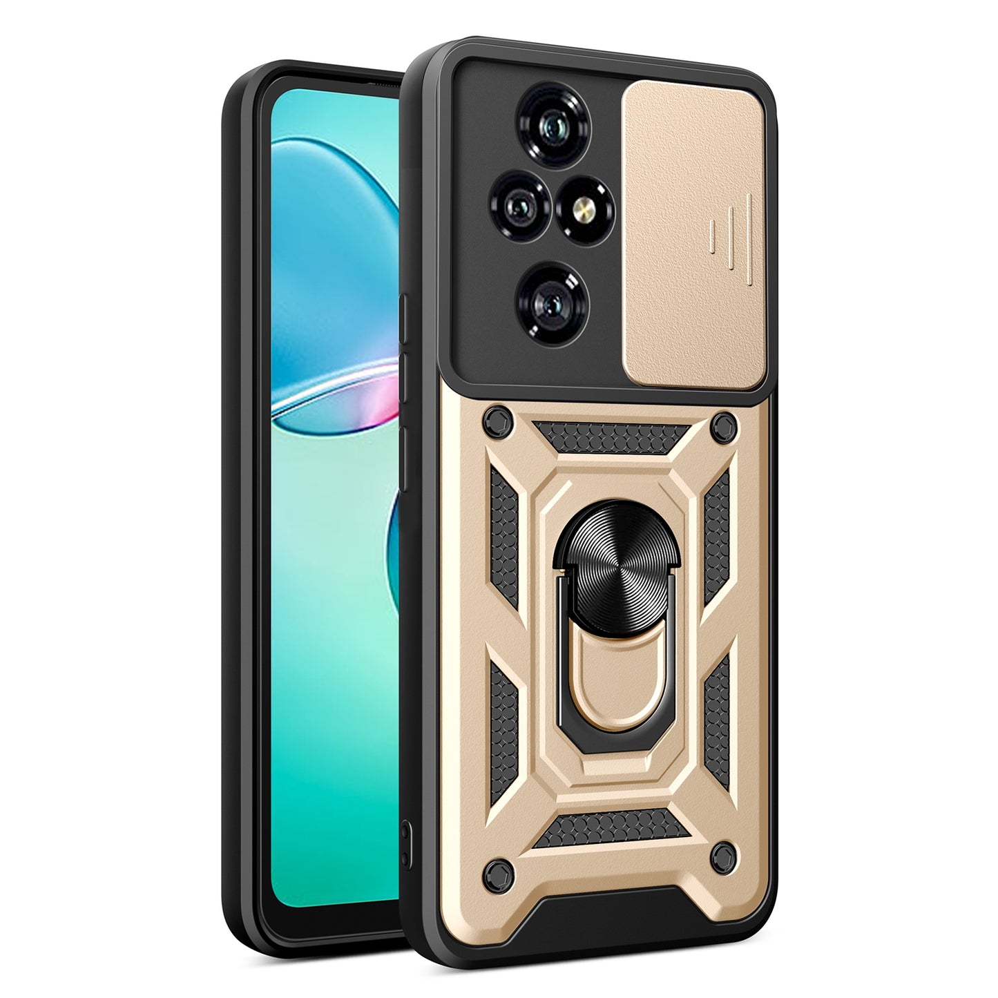 Honor 200 Pro Sliding Camera Cover Magnetic Ring Stand Shockproof TPU + PC Protective Phone Case