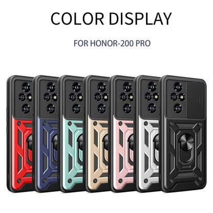 Honor 200 Pro Sliding Camera Cover Magnetic Ring Stand Shockproof TPU + PC Protective Phone Case