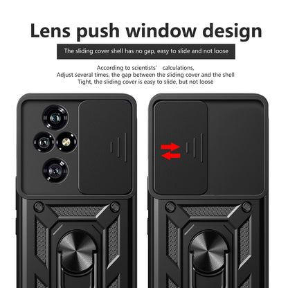 Honor 200 Pro Sliding Camera Cover Magnetic Ring Stand Shockproof TPU + PC Protective Phone Case