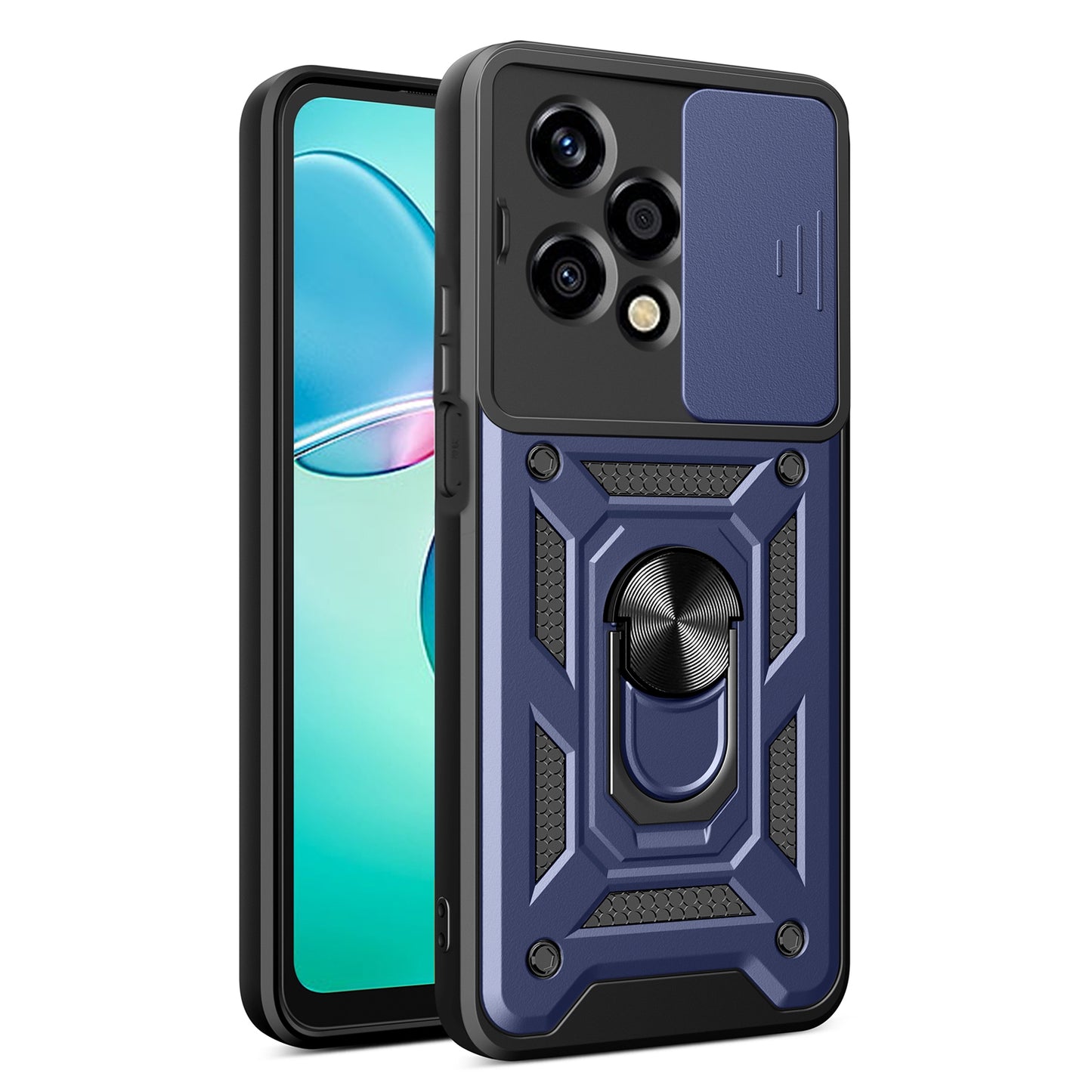 Honor 200 Lite Sliding Camera Cover Magnetic Ring Stand Shockproof TPU + PC Protective Phone Case