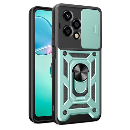 Honor 200 Lite Sliding Camera Cover Magnetic Ring Stand Shockproof TPU + PC Protective Phone Case