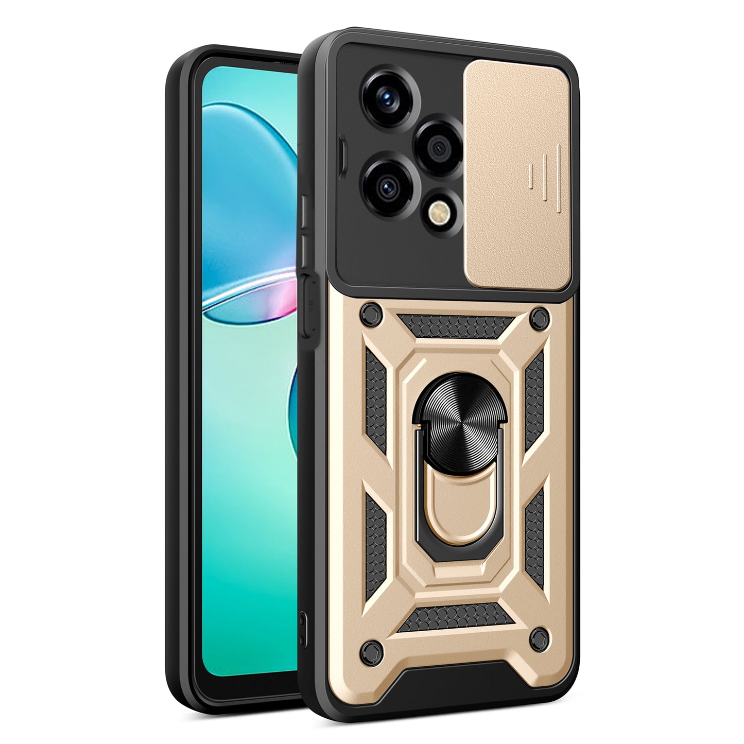Honor 200 Lite Sliding Camera Cover Magnetic Ring Stand Shockproof TPU + PC Protective Phone Case