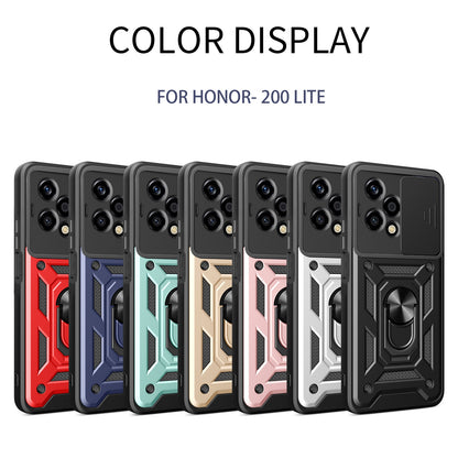 Honor 200 Lite Sliding Camera Cover Magnetic Ring Stand Shockproof TPU + PC Protective Phone Case