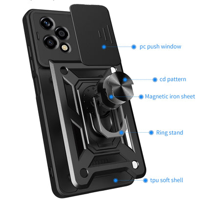 Honor 200 Lite Sliding Camera Cover Magnetic Ring Stand Shockproof TPU + PC Protective Phone Case