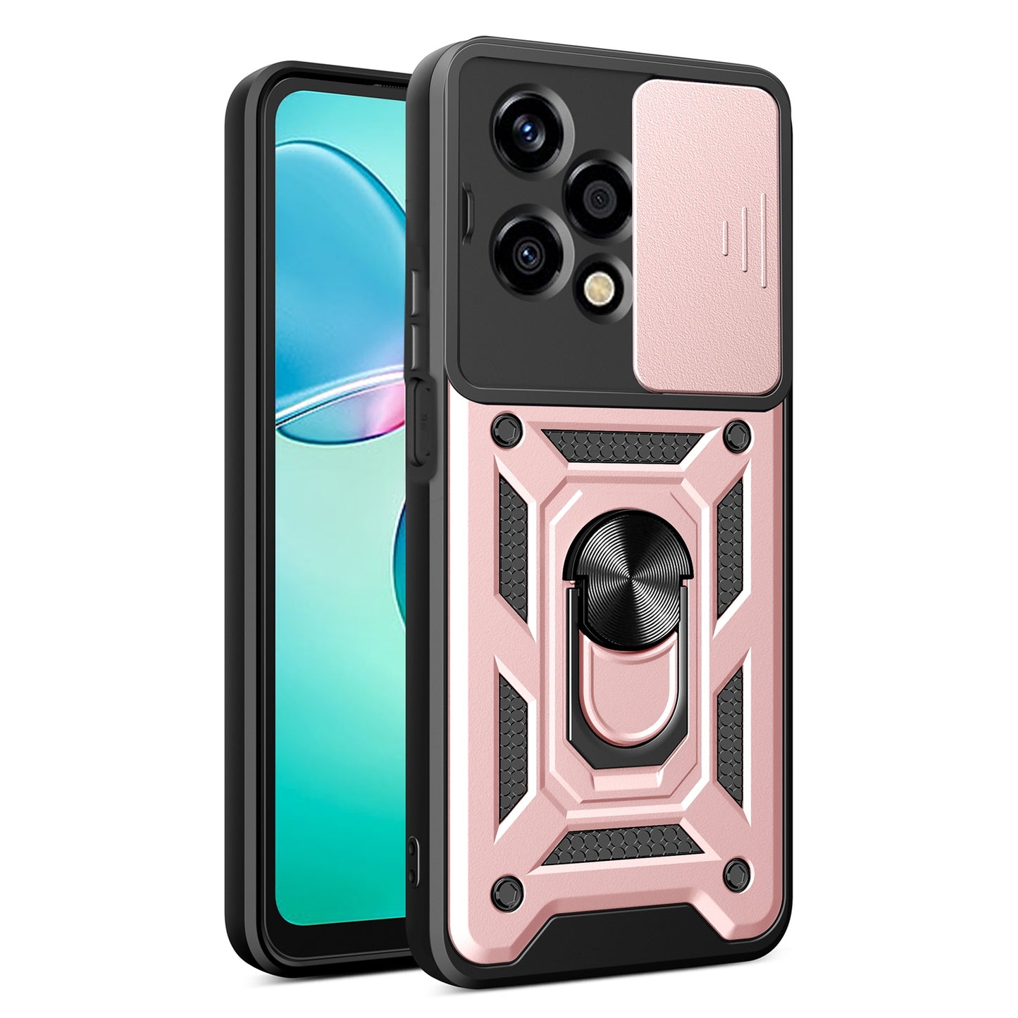 Honor 200 Lite Sliding Camera Cover Magnetic Ring Stand Shockproof TPU + PC Protective Phone Case