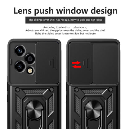 Honor 200 Lite Sliding Camera Cover Magnetic Ring Stand Shockproof TPU + PC Protective Phone Case