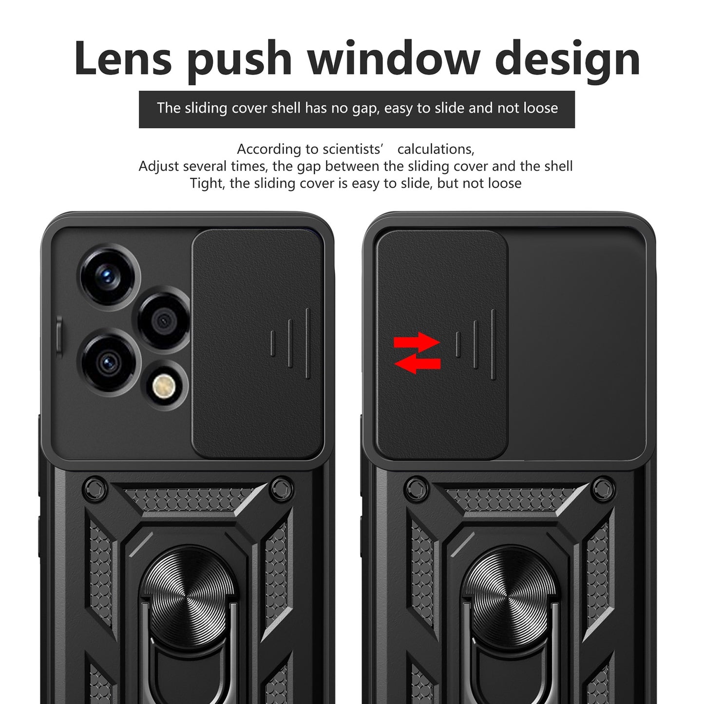 Honor 200 Lite Sliding Camera Cover Magnetic Ring Stand Shockproof TPU + PC Protective Phone Case
