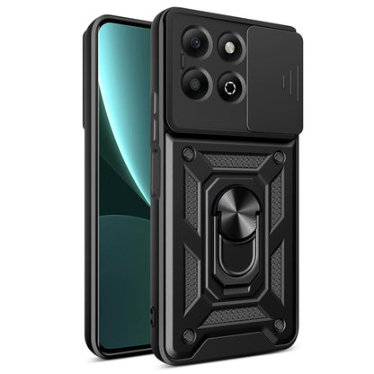 Honor X6b 4G Sliding Camera Cover Magnetic Ring Stand Shockproof TPU + PC Protective Phone Case