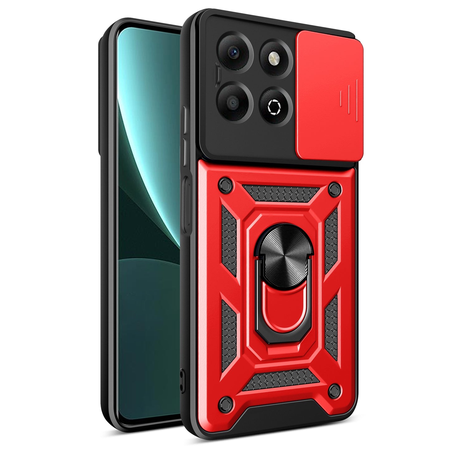 Honor X6b 4G Sliding Camera Cover Magnetic Ring Stand Shockproof TPU + PC Protective Phone Case