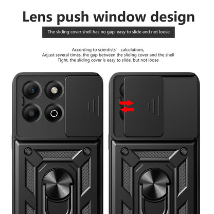 Honor X6b 4G Sliding Camera Cover Magnetic Ring Stand Shockproof TPU + PC Protective Phone Case