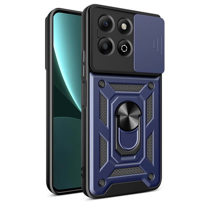Honor X6b 4G Sliding Camera Cover Magnetic Ring Stand Shockproof TPU + PC Protective Phone Case