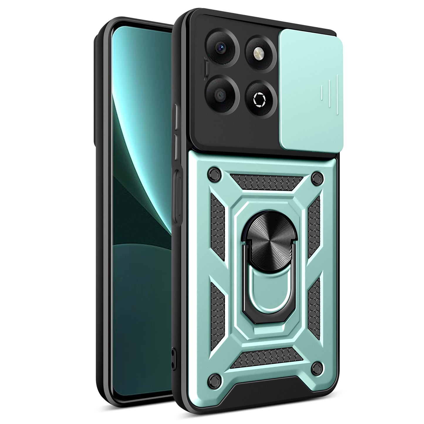 Honor X6b 4G Sliding Camera Cover Magnetic Ring Stand Shockproof TPU + PC Protective Phone Case