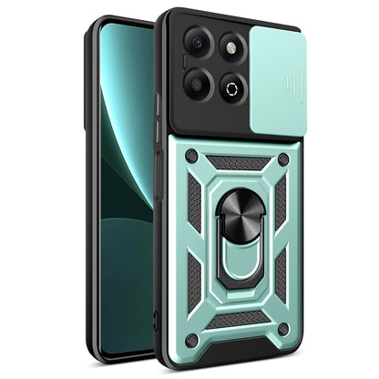 Honor X6b 4G Sliding Camera Cover Magnetic Ring Stand Shockproof TPU + PC Protective Phone Case