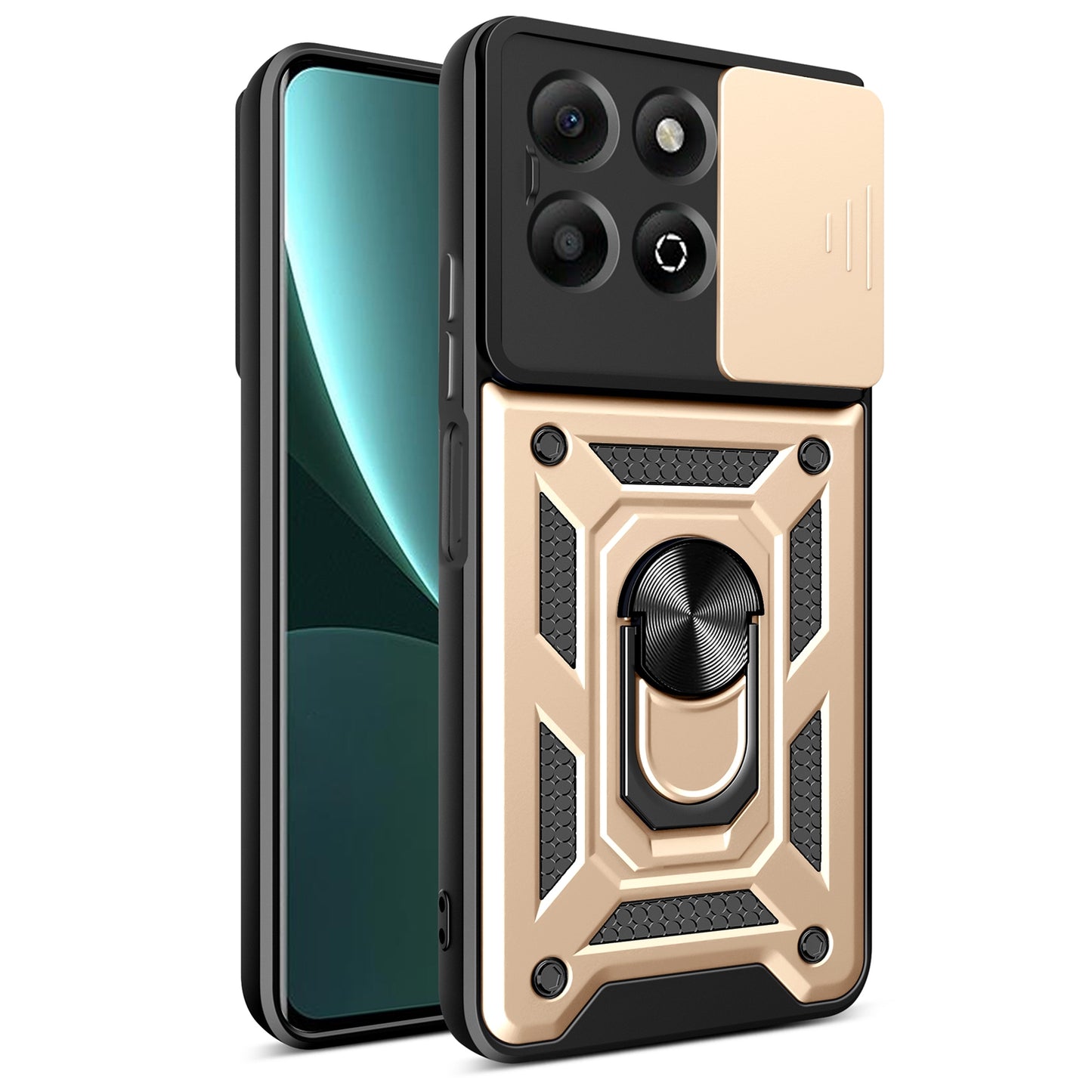 Honor X6b 4G Sliding Camera Cover Magnetic Ring Stand Shockproof TPU + PC Protective Phone Case
