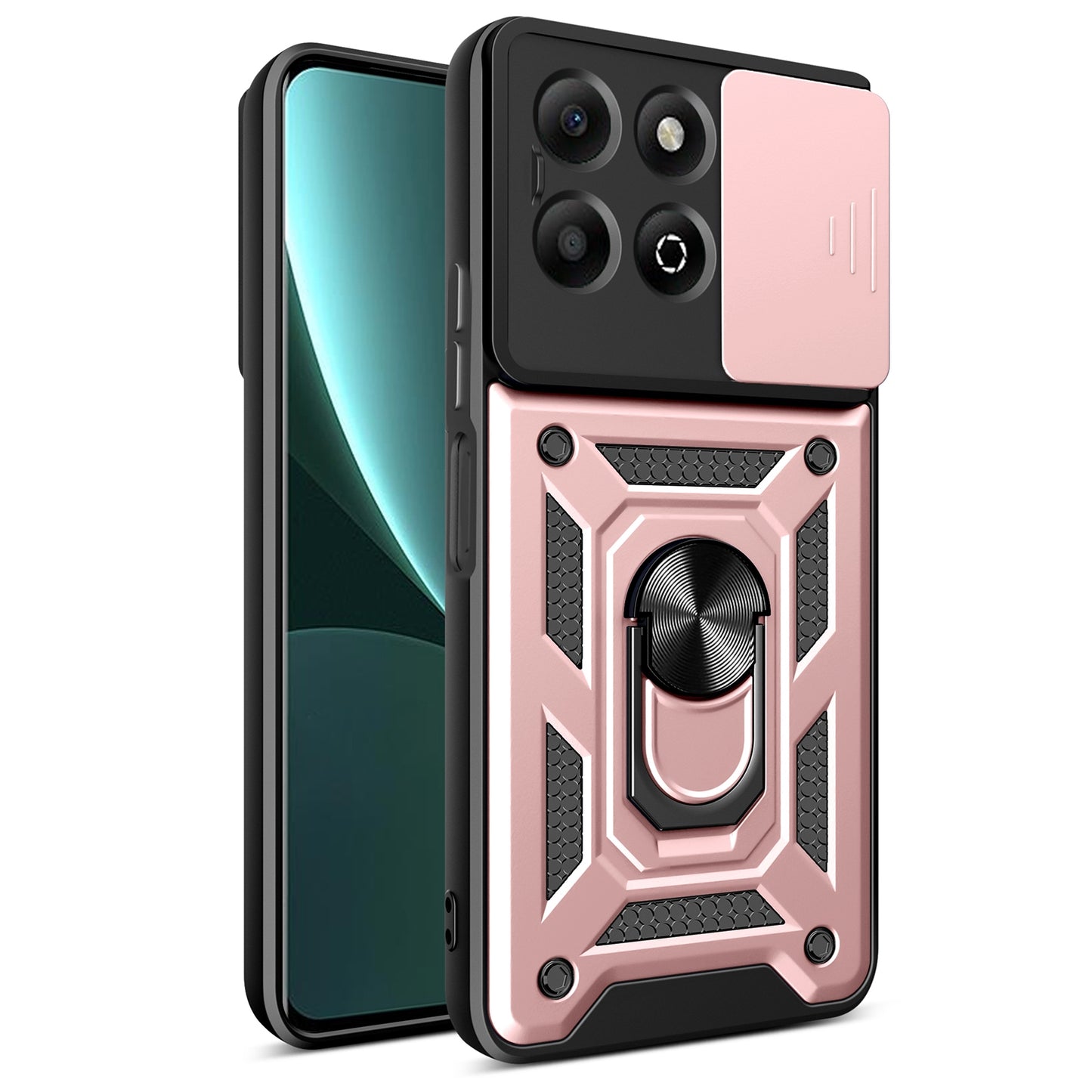 Honor X6b 4G Sliding Camera Cover Magnetic Ring Stand Shockproof TPU + PC Protective Phone Case