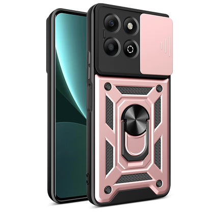 Honor X6b 4G Sliding Camera Cover Magnetic Ring Stand Shockproof TPU + PC Protective Phone Case
