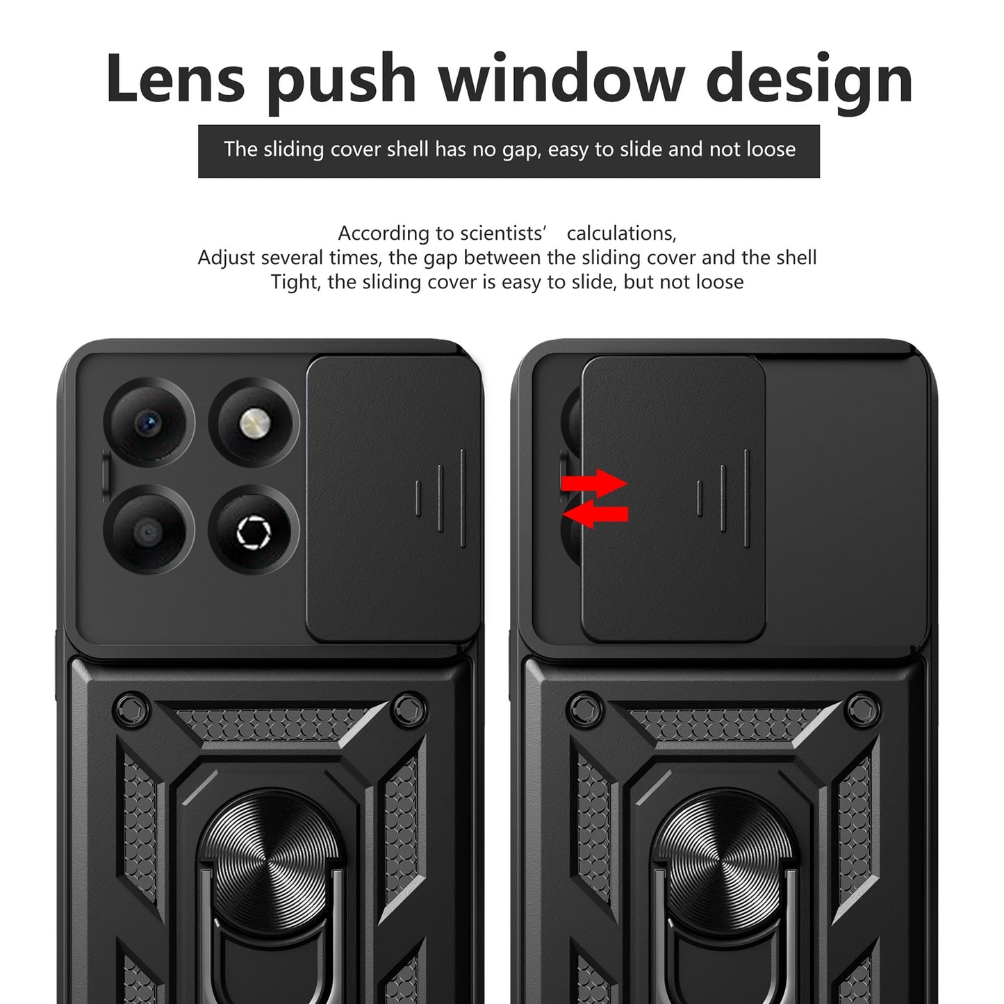 Honor X6b 4G Sliding Camera Cover Magnetic Ring Stand Shockproof TPU + PC Protective Phone Case