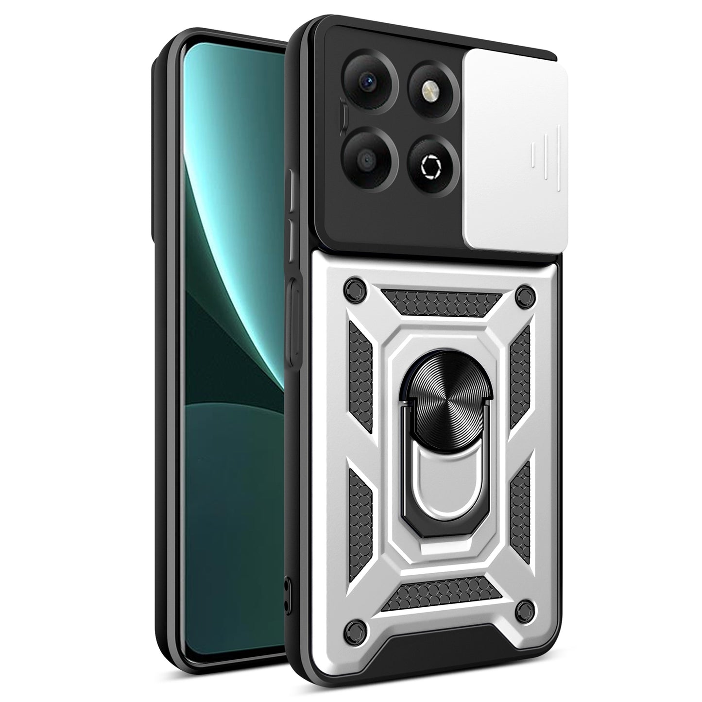 Honor X6b 4G Sliding Camera Cover Magnetic Ring Stand Shockproof TPU + PC Protective Phone Case