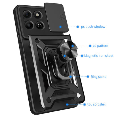 Honor X6b 4G Sliding Camera Cover Magnetic Ring Stand Shockproof TPU + PC Protective Phone Case