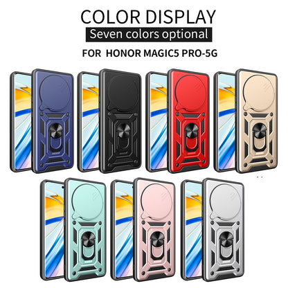 Honor Magic5 Pro Sliding Camera Cover Magnetic Ring Stand Shockproof TPU + PC Protective Phone Case