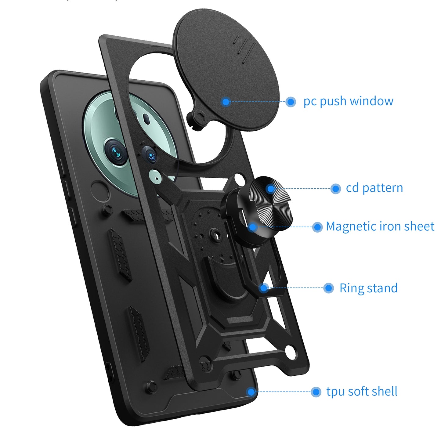 Honor Magic5 Pro Sliding Camera Cover Magnetic Ring Stand Shockproof TPU + PC Protective Phone Case
