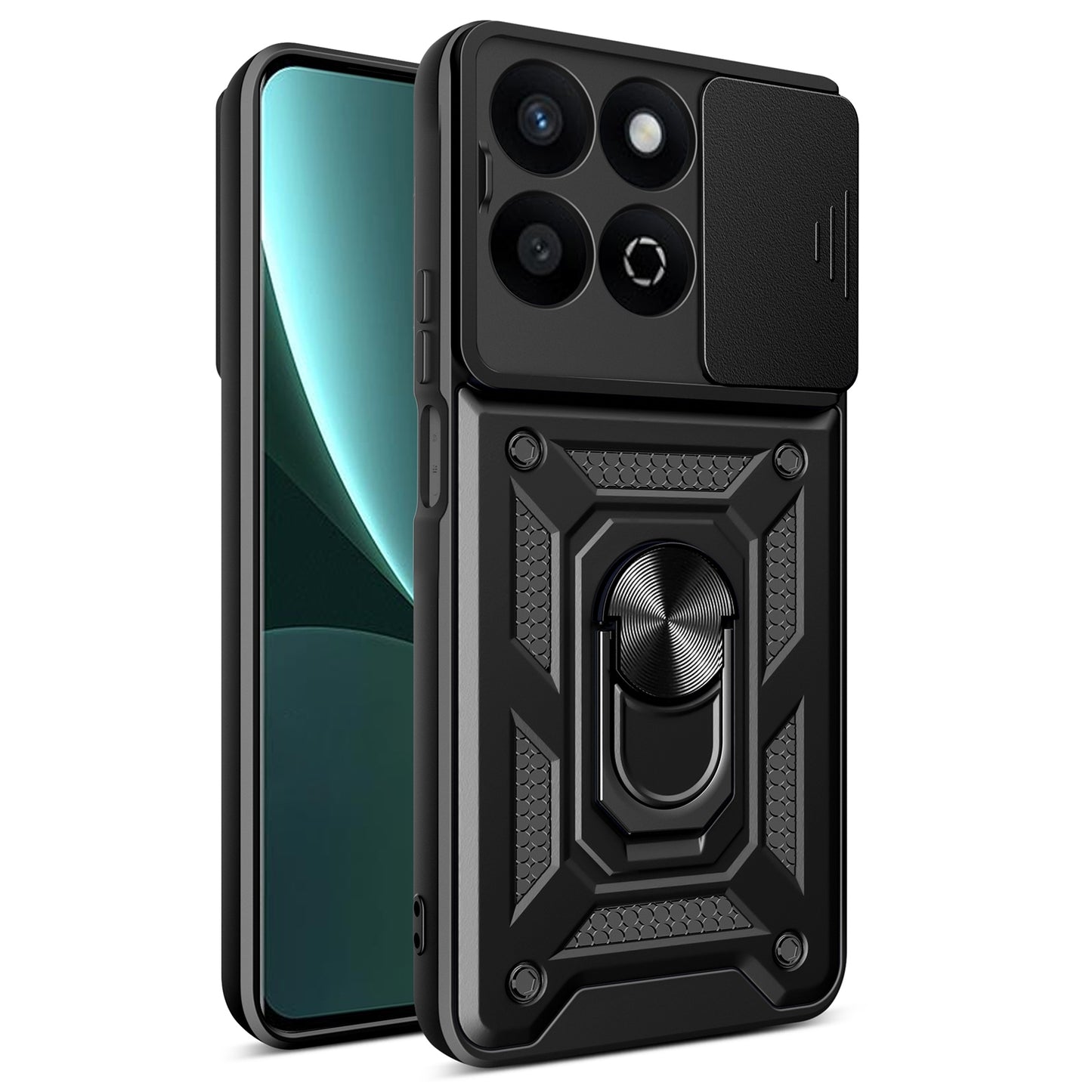 Honor 200 Smart Sliding Camera Cover Magnetic Ring Stand Shockproof TPU + PC Protective Phone Case