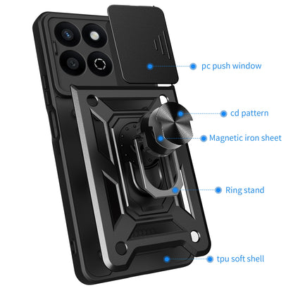 Honor 200 Smart Sliding Camera Cover Magnetic Ring Stand Shockproof TPU + PC Protective Phone Case