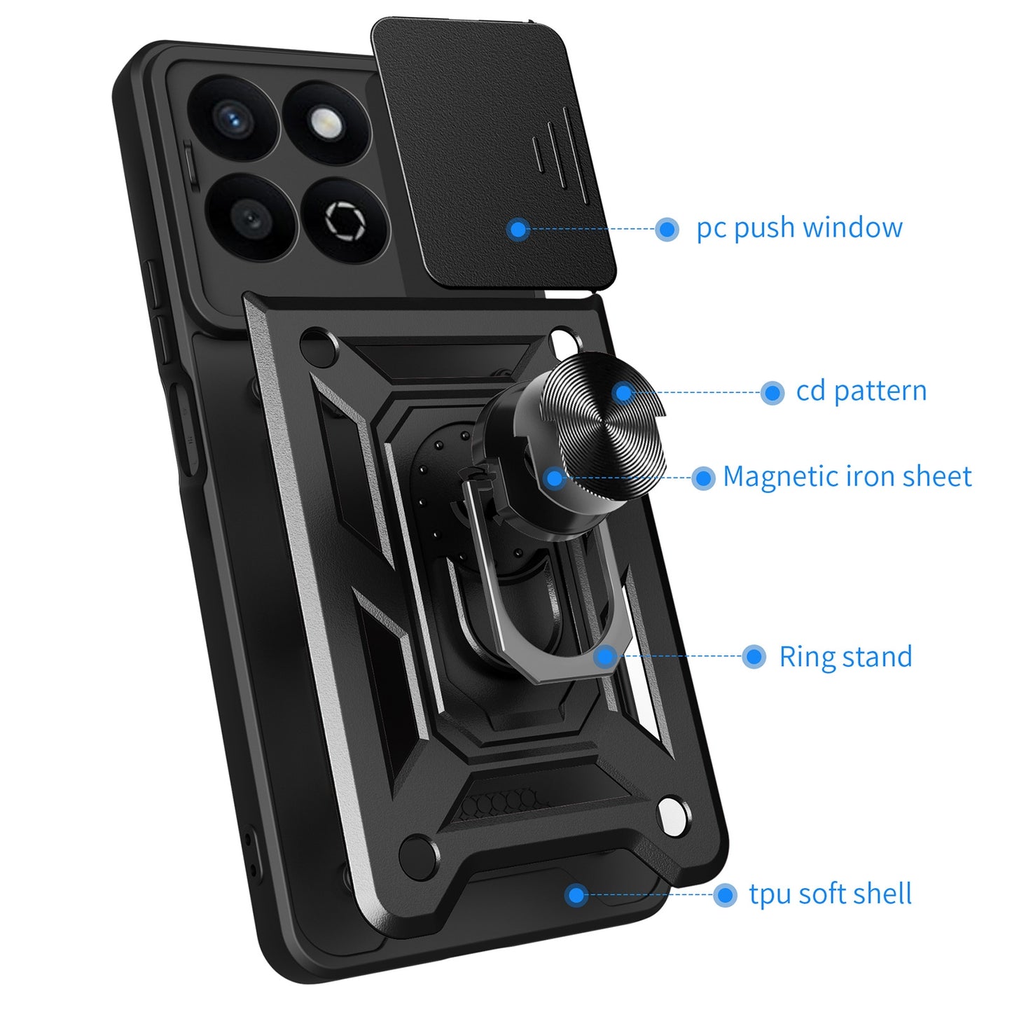Honor 200 Smart Sliding Camera Cover Magnetic Ring Stand Shockproof TPU + PC Protective Phone Case