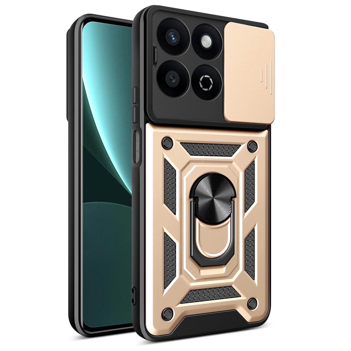 Honor 200 Smart Sliding Camera Cover Magnetic Ring Stand Shockproof TPU + PC Protective Phone Case