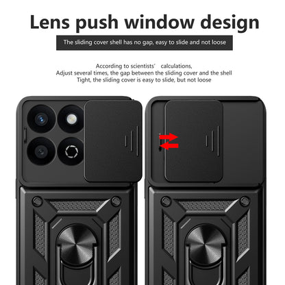 Honor 200 Smart Sliding Camera Cover Magnetic Ring Stand Shockproof TPU + PC Protective Phone Case