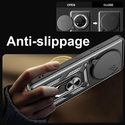 Honor X9c Sliding Camera Cover Magnetic Ring Stand Shockproof TPU + PC Protective Phone Case