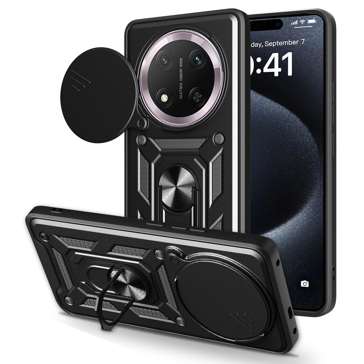 Honor X9c Sliding Camera Cover Magnetic Ring Stand Shockproof TPU + PC Protective Phone Case