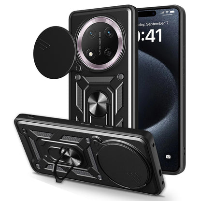 Honor X9c Sliding Camera Cover Magnetic Ring Stand Shockproof TPU + PC Protective Phone Case