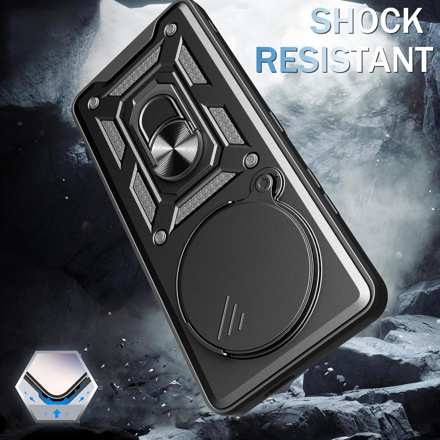 Honor X9c Sliding Camera Cover Magnetic Ring Stand Shockproof TPU + PC Protective Phone Case