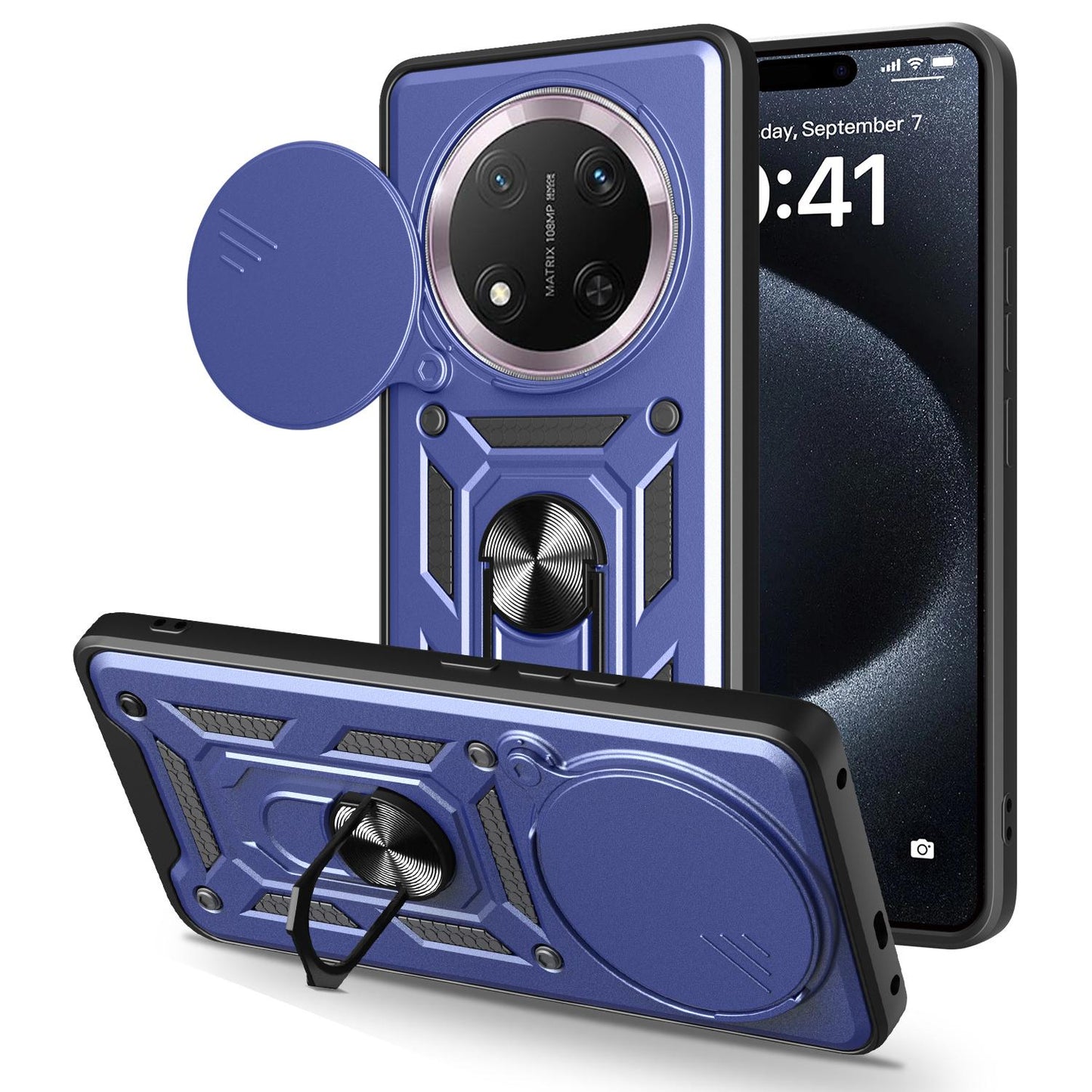 Honor X9c Sliding Camera Cover Magnetic Ring Stand Shockproof TPU + PC Protective Phone Case