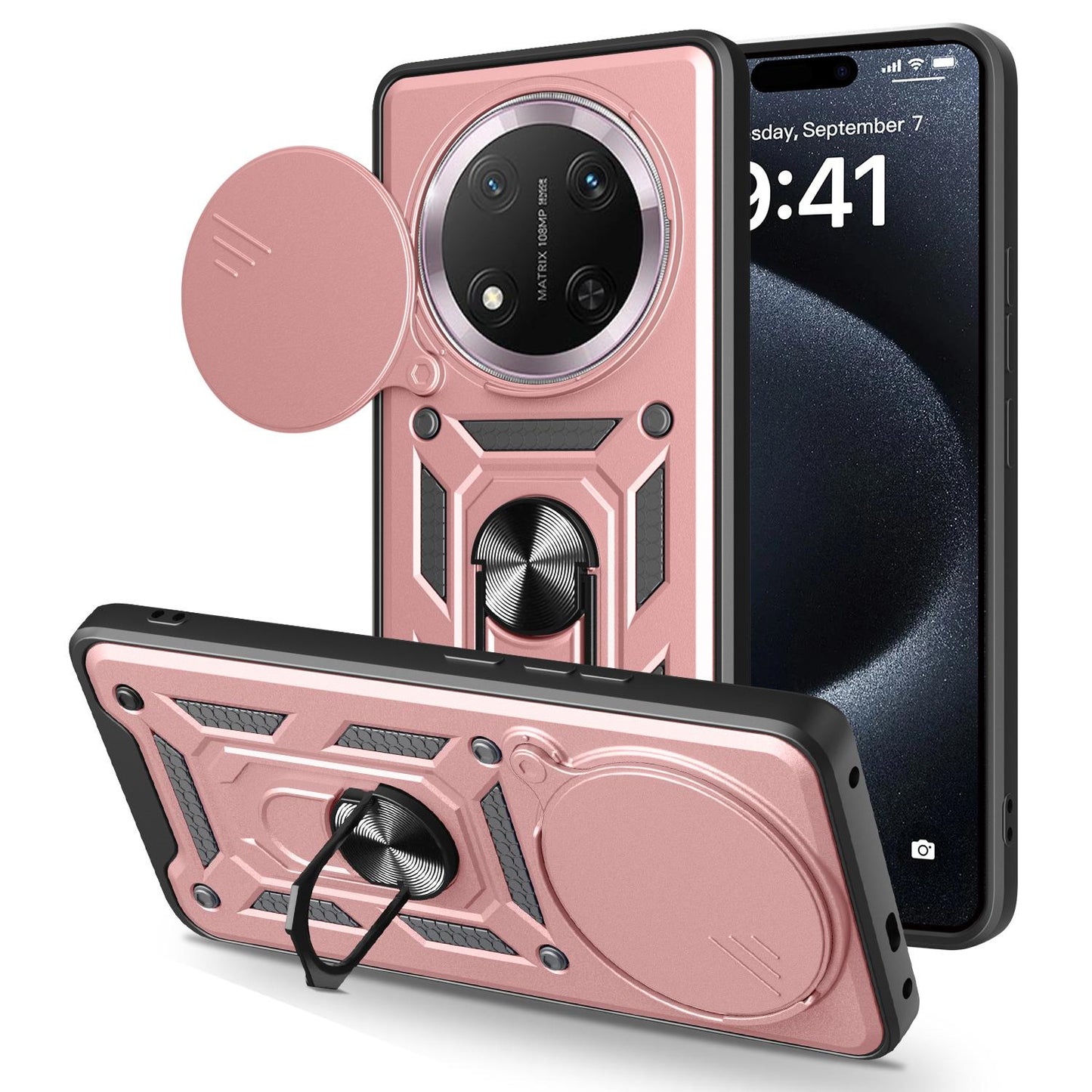 Honor X9c Sliding Camera Cover Magnetic Ring Stand Shockproof TPU + PC Protective Phone Case