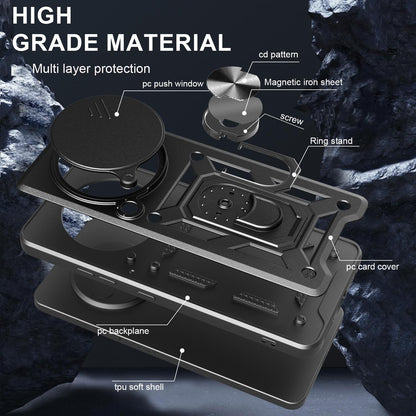 Honor X9c Sliding Camera Cover Magnetic Ring Stand Shockproof TPU + PC Protective Phone Case