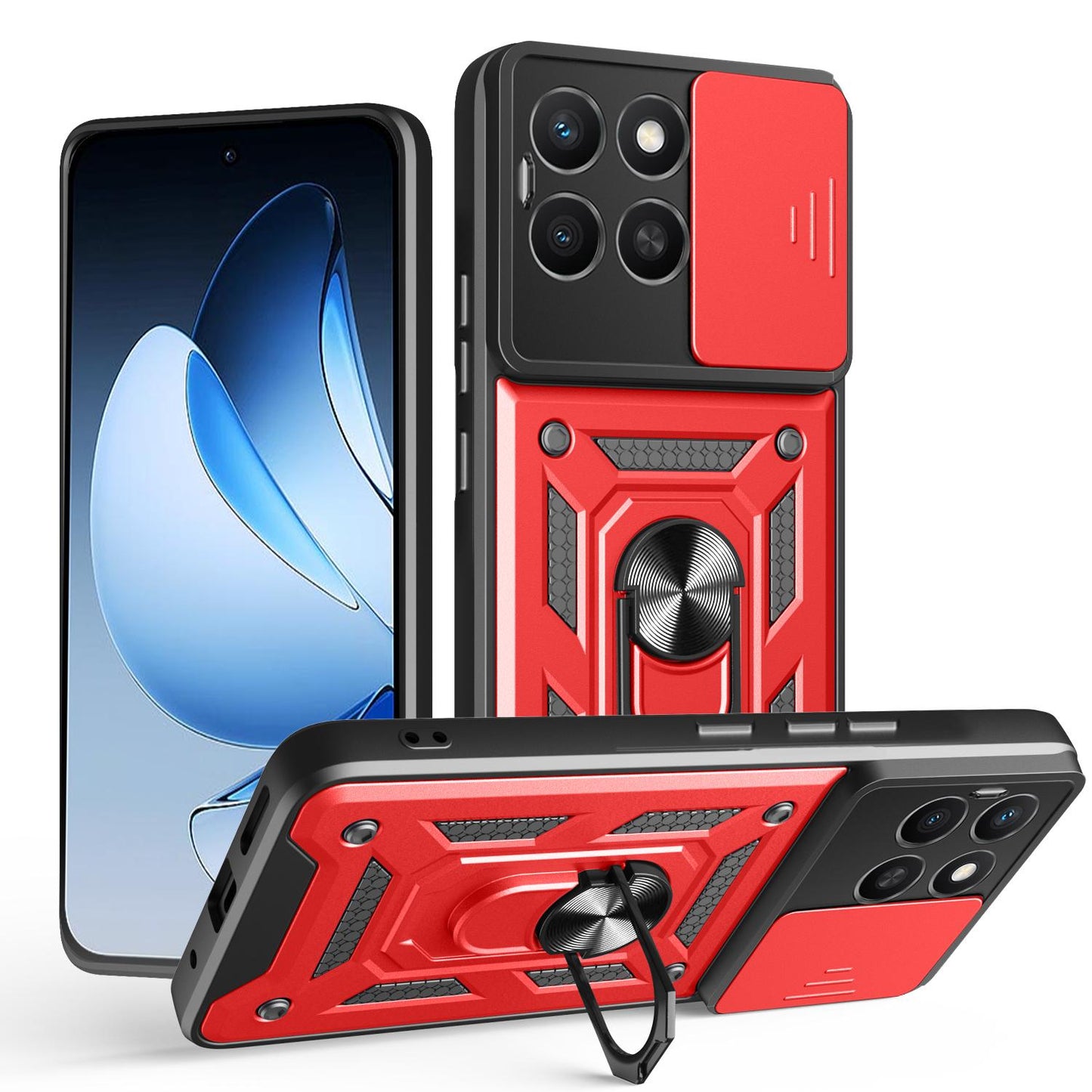 Honor X8c 4G Sliding Camera Cover Magnetic Ring Stand Shockproof TPU + PC Protective Phone Case