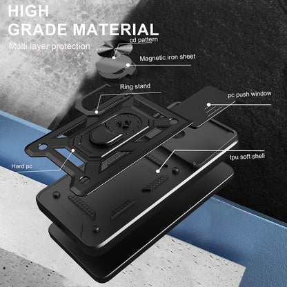 Honor X8c 4G Sliding Camera Cover Magnetic Ring Stand Shockproof TPU + PC Protective Phone Case