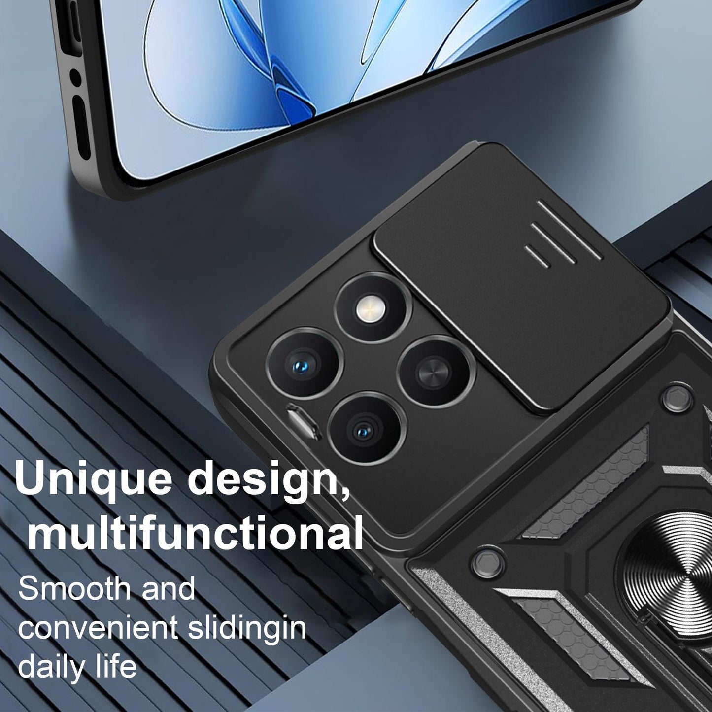 Honor X8c 4G Sliding Camera Cover Magnetic Ring Stand Shockproof TPU + PC Protective Phone Case