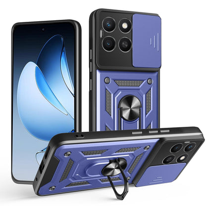 Honor X8c 4G Sliding Camera Cover Magnetic Ring Stand Shockproof TPU + PC Protective Phone Case
