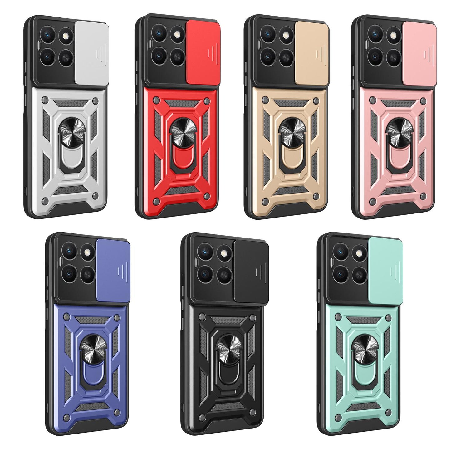 Honor X8c 4G Sliding Camera Cover Magnetic Ring Stand Shockproof TPU + PC Protective Phone Case