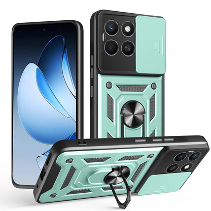 Honor X8c 4G Sliding Camera Cover Magnetic Ring Stand Shockproof TPU + PC Protective Phone Case