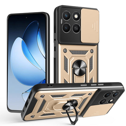 Honor X8c 4G Sliding Camera Cover Magnetic Ring Stand Shockproof TPU + PC Protective Phone Case